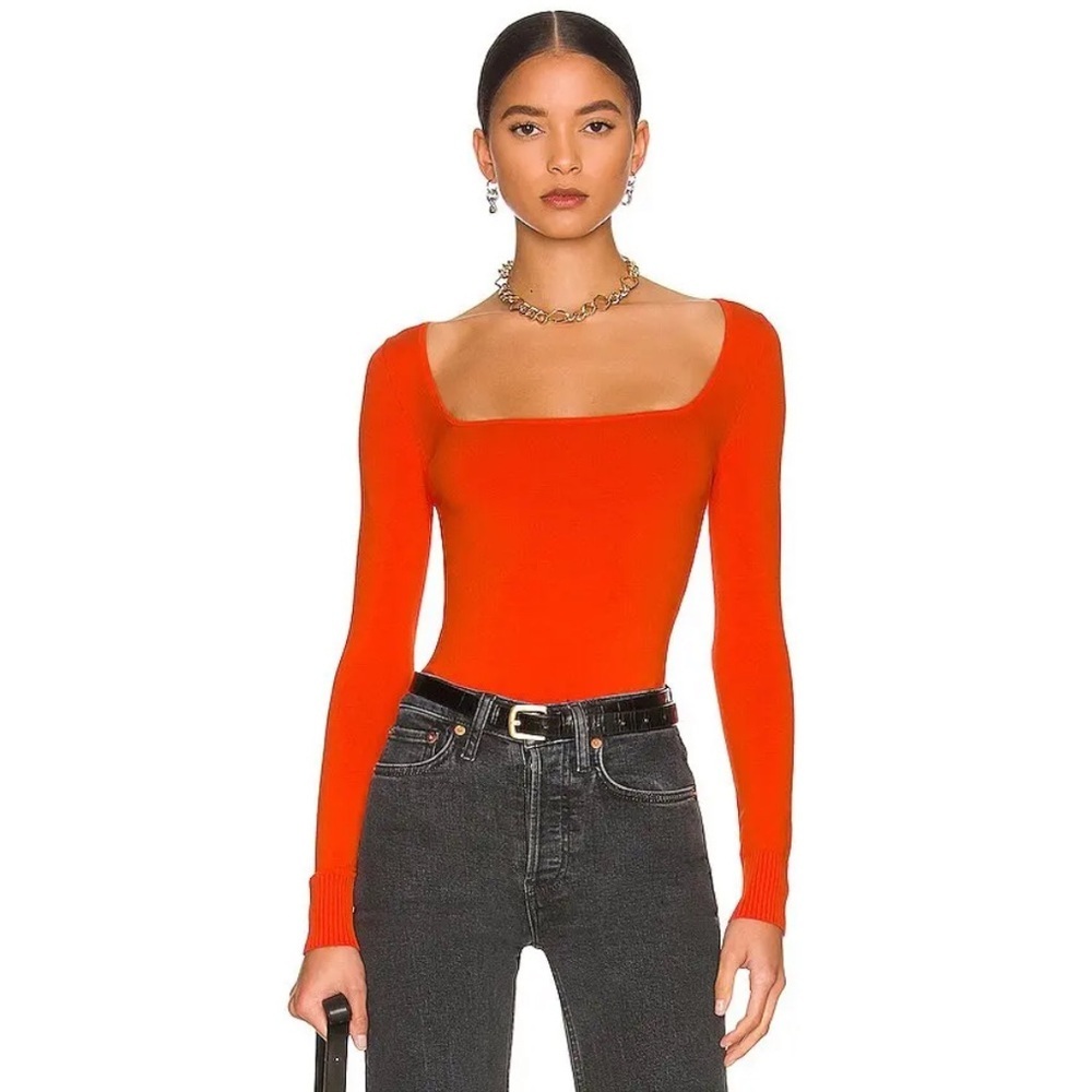 JoosTricot Long Sleeve Scoop Neck Top Sweater in Ferrari Orange size small